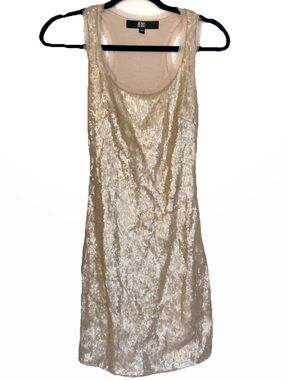Bedo Gold Beige Sequin Short Dress Size Small Matte Shiny Sparkly Mini Cocktail
